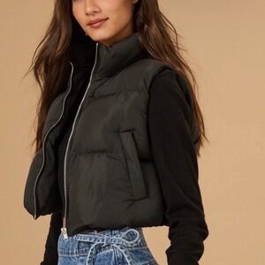 Altar'd State Womens Black Cropped Puffer Cinch Back Gorpcore Outdoor Vest XL